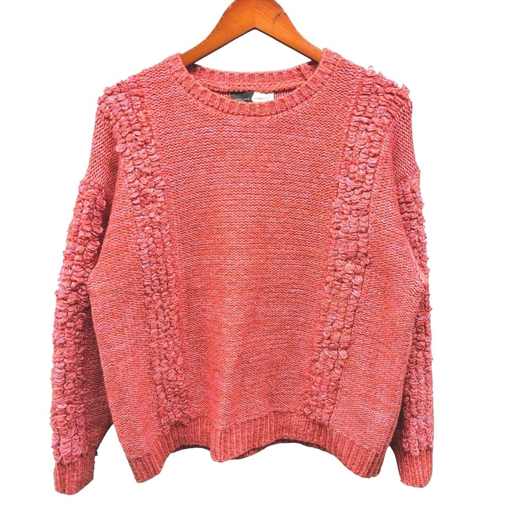 Piper & Scoot Chunky Knit Pullover Sweater Womens M Coral Pink Cozy Fall